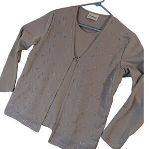 Joanna‎ Vintage Shimmer Knit Sweater Womens L Silver Shine Layered Floral USA